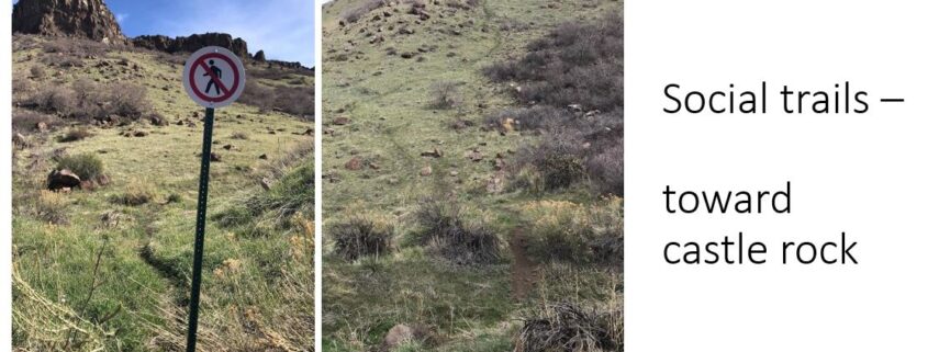 Social trails, with and without warning signs, near the Lubahn Trail, South Table Open Space Park